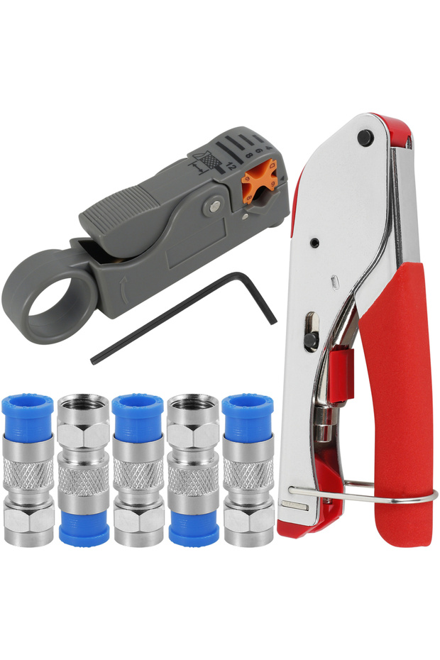 1set Coaxial Cable Crimping Pliers Set Coaxial Wire Stripper for RG59/RG59 Quad/RG6/RG6 Quad with 5F