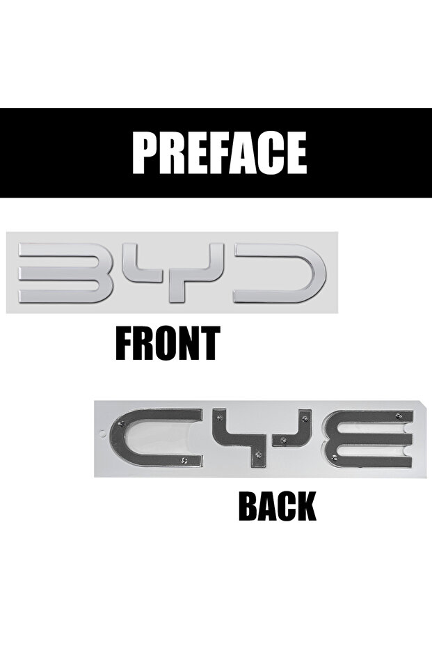 BYD Silver Front Logo 3D ABS Car Front Emblem Cover Rear Trunk Badge Sticker Decoration for BYD Atto