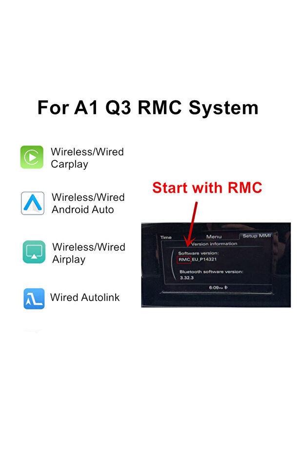 A1 Q3 2G RMC CARABC نظام كاربلاي لاسلكي، أندرويد أوتو، مع ميزة ربط المرآة، إيربلاي، بلوتوث، ونظام تحديد المواقع العالمي (GPS)