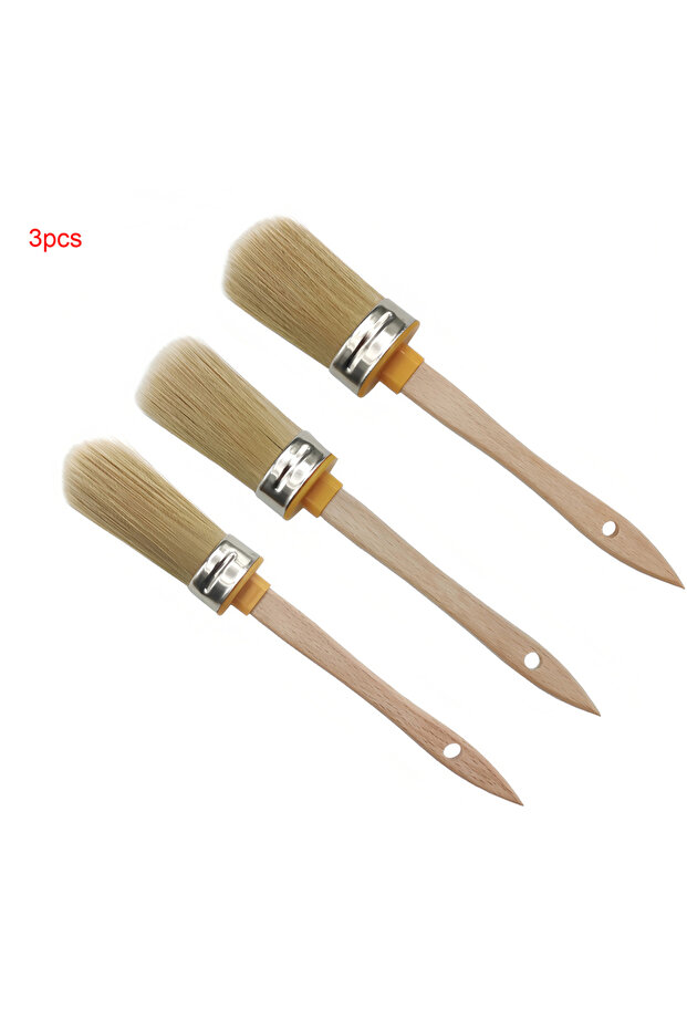 3pcs 3pcs Round Head Brush Chalk Paint Brushes Wooden Handle Painting Wax Brushes for Home Wall Deco