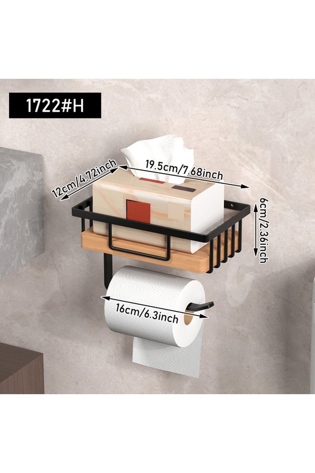 1722H Wooden Toilet Paper Holder Bathroom Wall Mount WC Paper Phone Holder Shelf Storage Paper towel