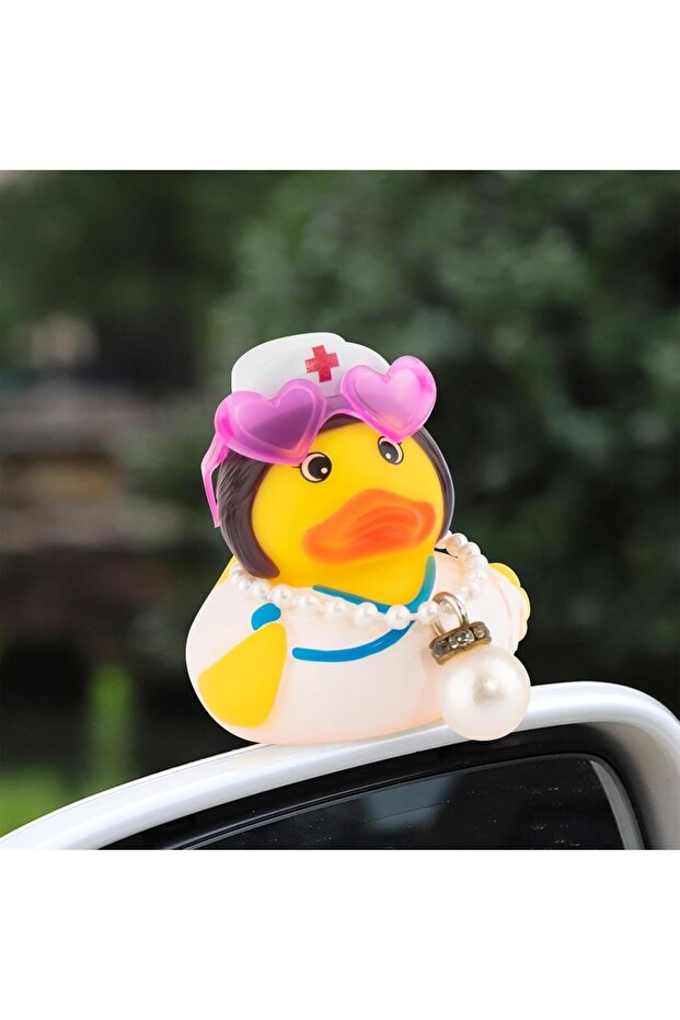 Nurse Duck Car Dashboard Ducks Decorations Duck for Office Desk Ornament with Glasses Necklace for