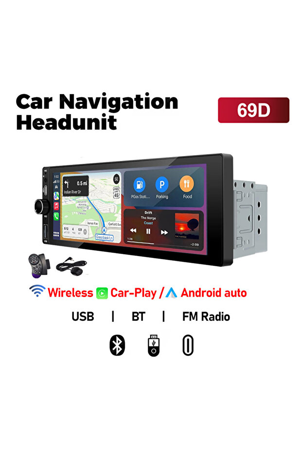 راديو سيارة لاسلكي XIMA بشاشة 6.9 بوصة، يدعم CarPlay وAndroid Auto وMP5 وBluetooth وFM وUSB وشاشة لمس IPS