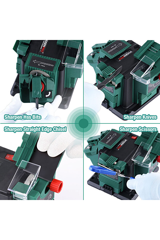 EU POSENPRO 65W Multi-Functional Electric Sharpener, Bench Mounting Multipurpose Sharpener/Chisel/HS - 3