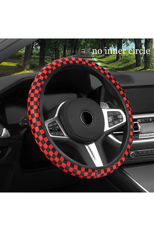 Black-Red 1PC Plaid Car without Inner Ring Steering Wheel Cover Comfortable Warm Soft Automotive Sup