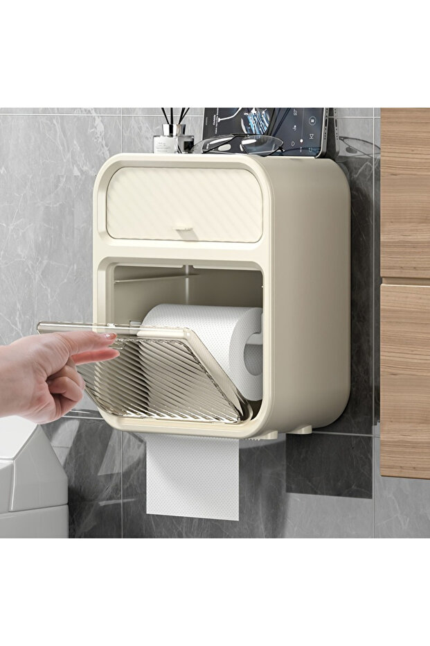 White 1PC Toilet paper rack, bathroom rack, waterproof scroll paper towel storage box, no punching,