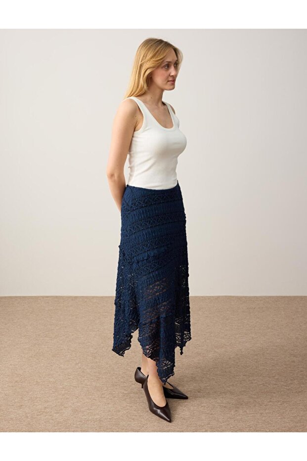 Lacivert Loose Örme Etek - 2