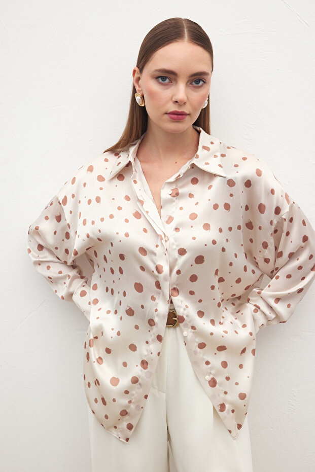 Puantiyeli Gömlek - Bej - 4