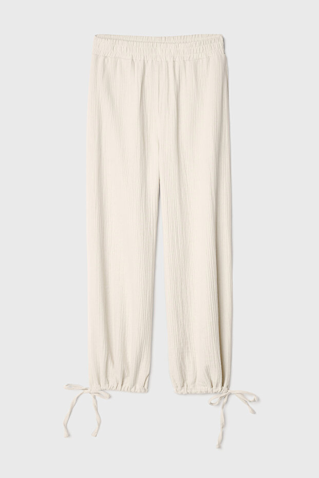 Women's Stone Color Carrot Cut Elastic Waist Trousers