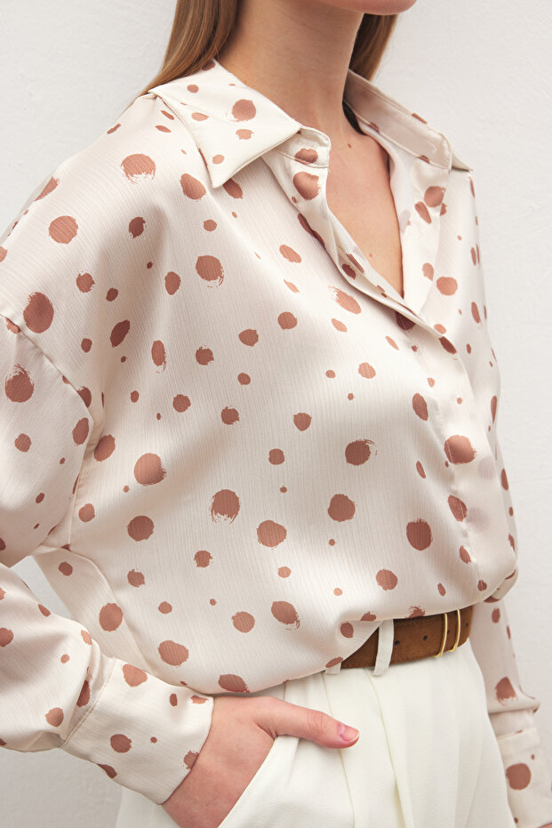 Puantiyeli Gömlek - Bej - 7