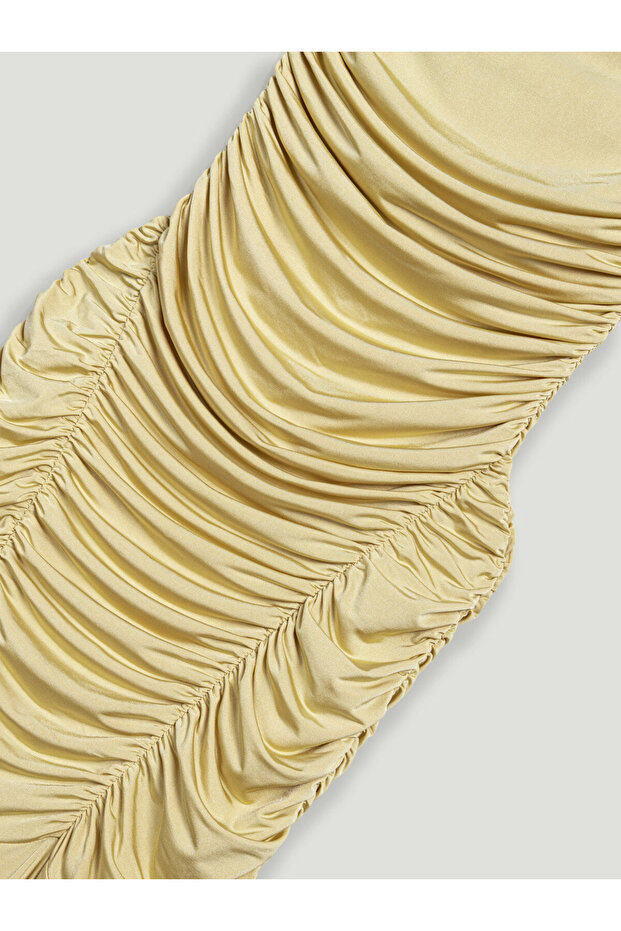 Halter Yaka Drapeli Midi Elbise - 8