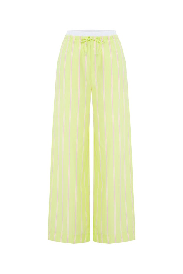 Women's Green Striped Relax Fit Tie-Waist Trousers
