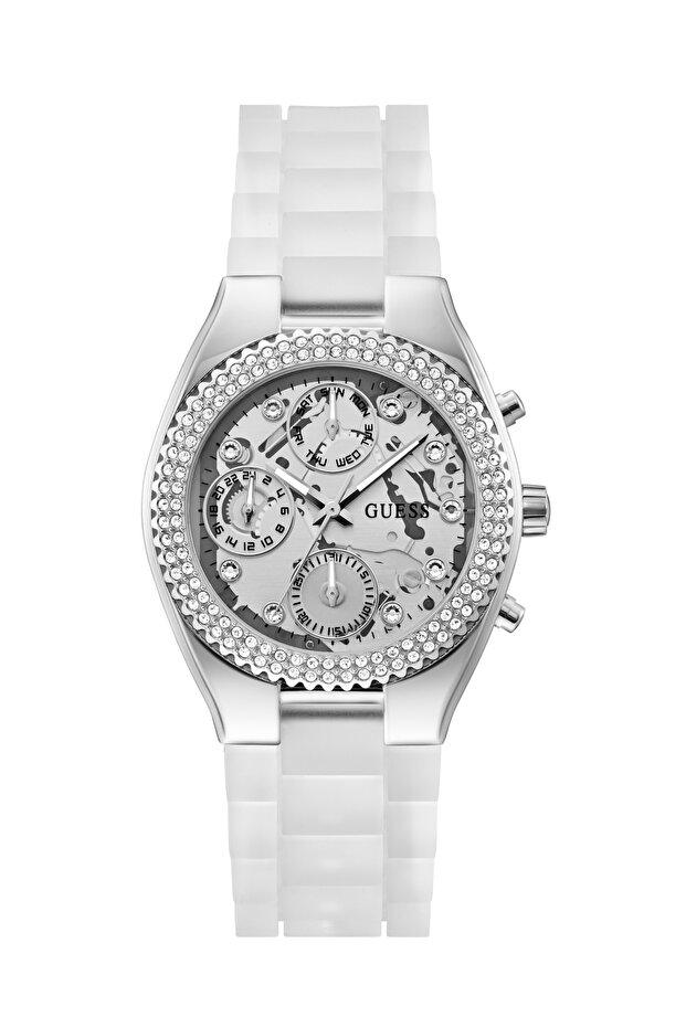 Ladies Clear Silver Tone Multi-function Watch