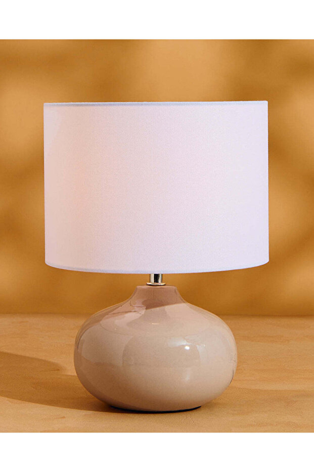 مصباح طاولة من السيراميك البيج - 2