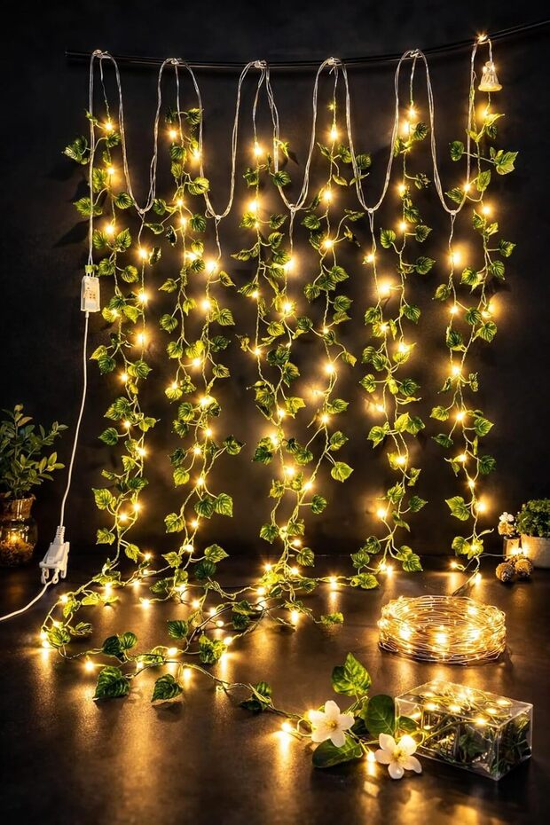 Led Light Strip String Light Realistic Leaf Curtain String Lights 100 LED Decorative for Bedroom/Hom
