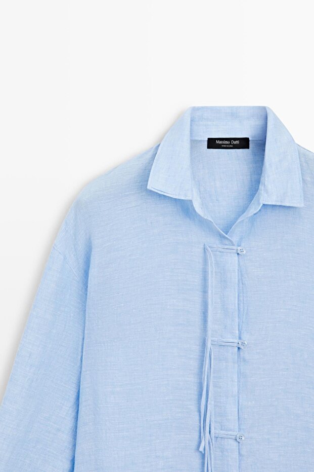 Dökümlü %100 keten gömlek - 6