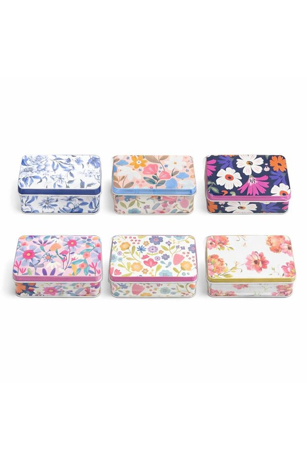 2-Piece Decorative Metal Storage Box, 6.5 X 11, for Storing Floral Print Jewelry Beads