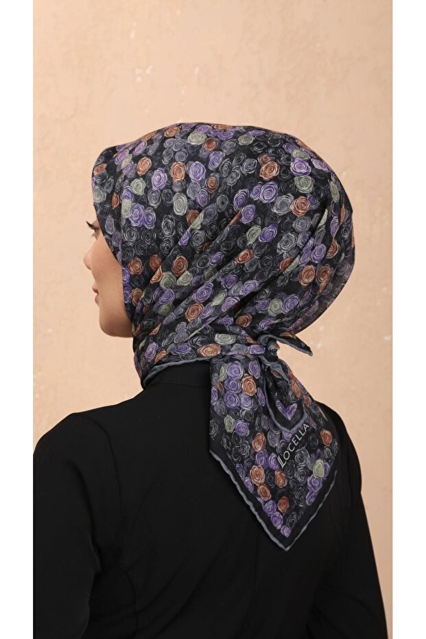 Soft Pamuk Eşarp Siyah Mor - 2