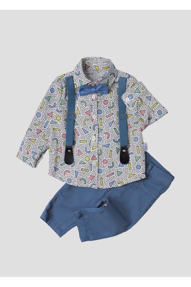 Baby Boy Bow Tie Suspender Shorts Set Patterned Stylish Baby Set with Shirt