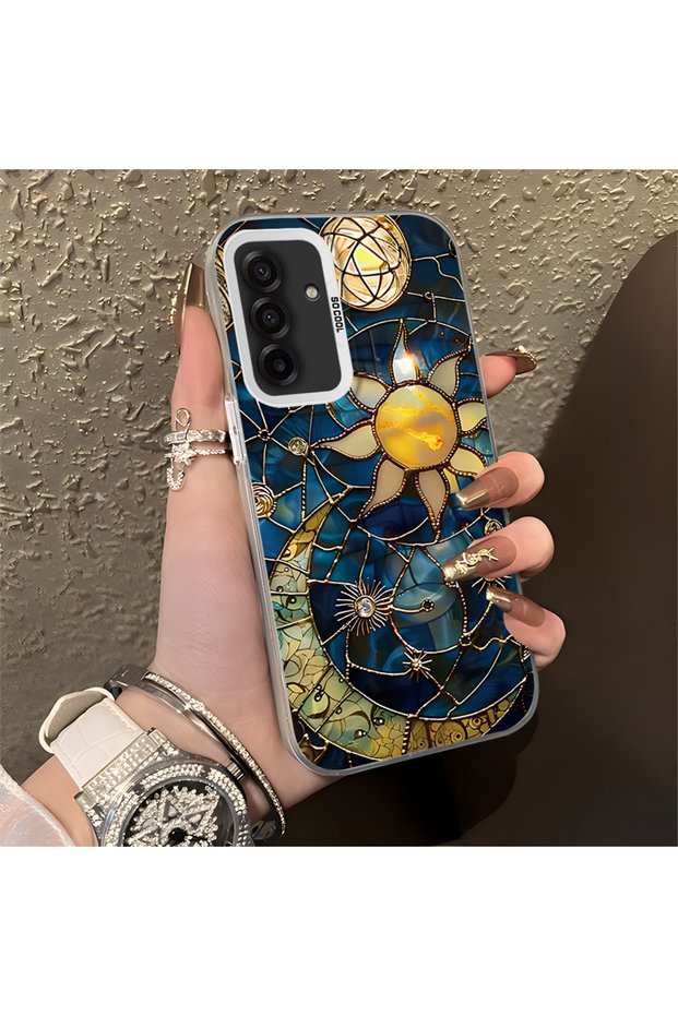 Samsung Galaxy A17 Compatible Silicone Edge Hard Back Anti-Fall Phone Case Moon and Stars Patterned