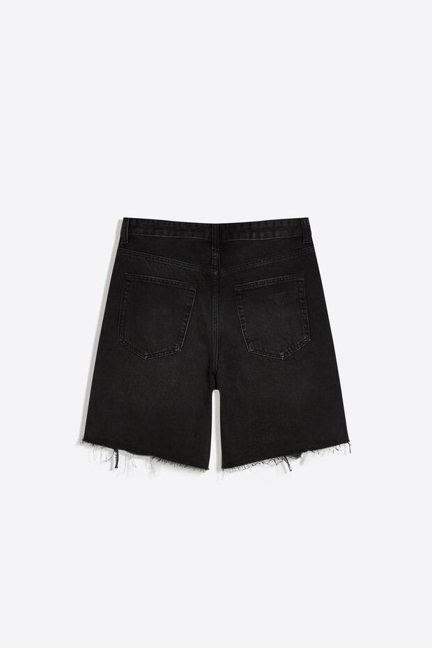 Distressed denim bermuda şort - 4