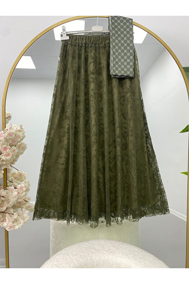 Women's Guipure Lace Skirt Khaki