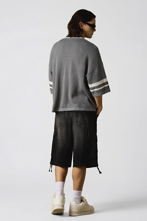 Denim kargo paraşüt bermuda - 4