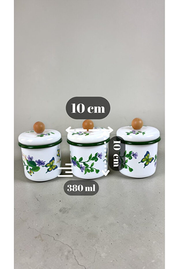 3-Piece Enamel Green Jasmine Spice Jar Set 380ml 6 Pieces