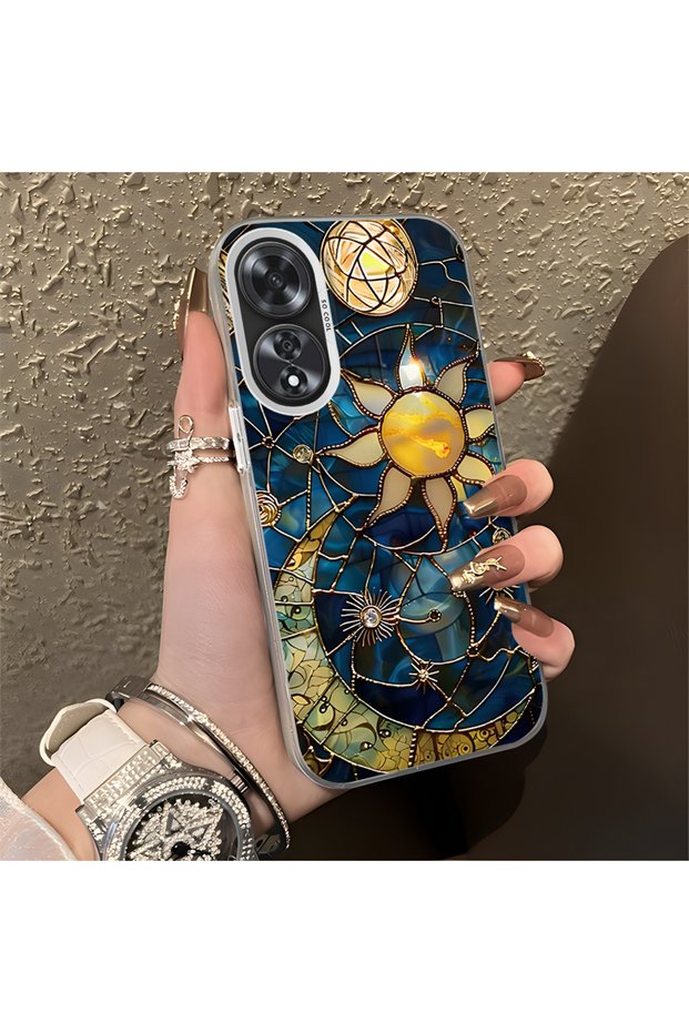 Oppo A60 Compatible Silicone Edge Hard Back Anti-Fall Phone Case Moon and Stars Patterned