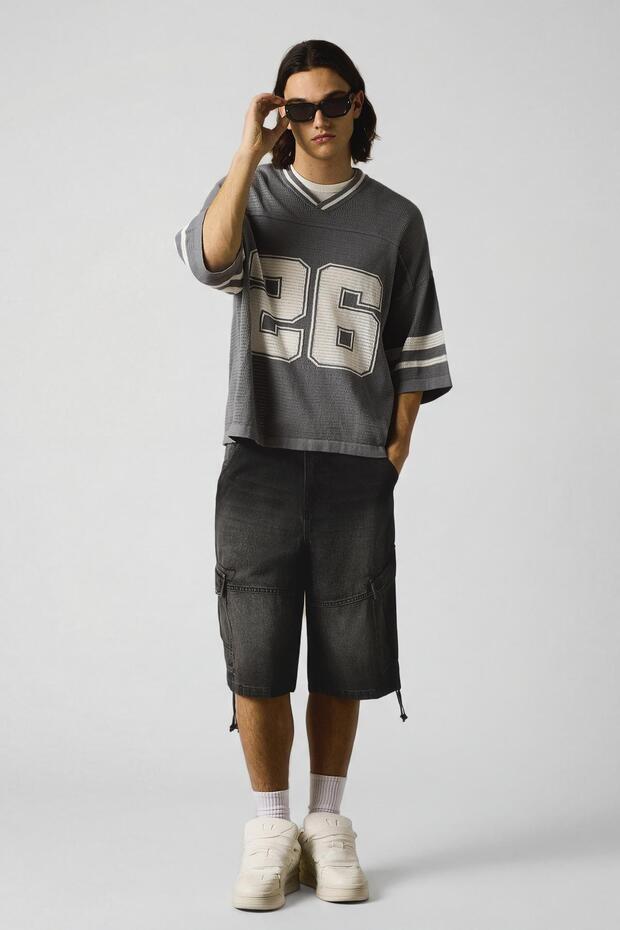 Denim kargo paraşüt bermuda - 1