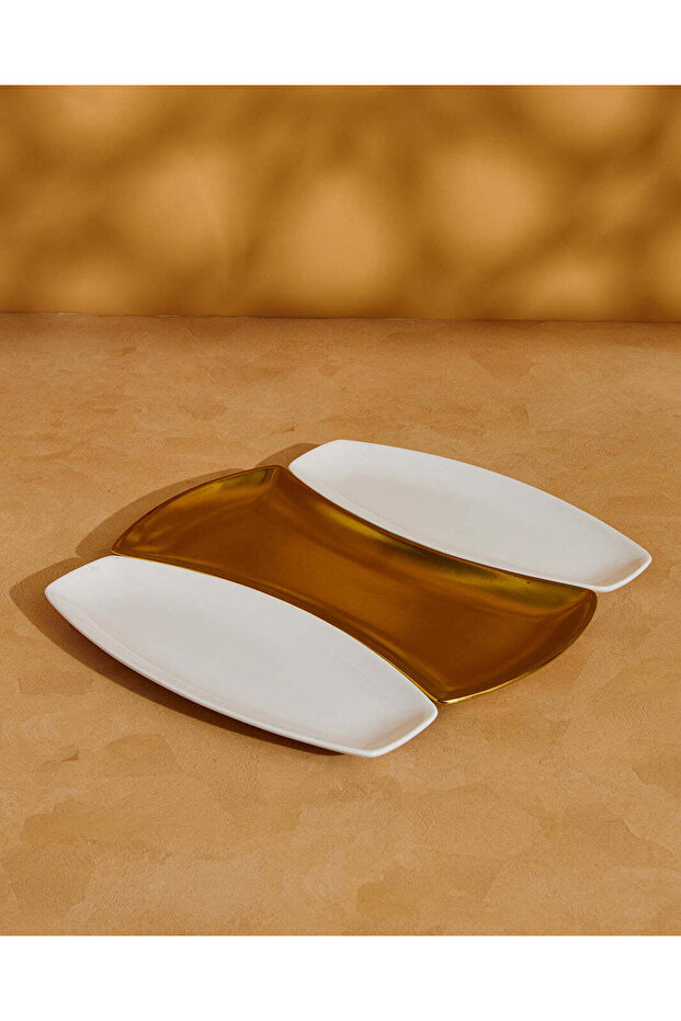 طقم أطباق تقديم زجاجية بيضاء وعنبرية (3 قطع)