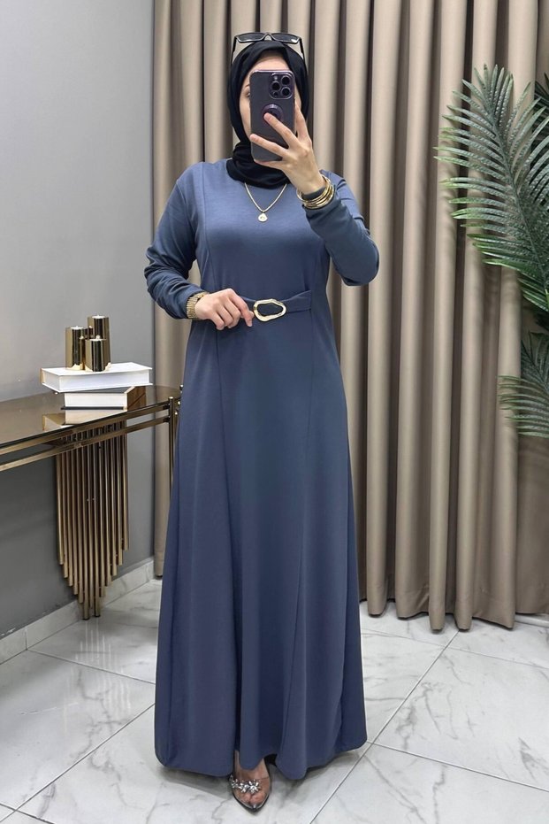 Cevher Dress Navy Blue Oysho Fabric Accessory Detail Dress