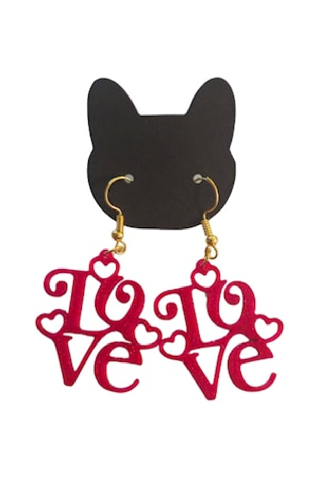 Love Earrings, Red, Polypropylene