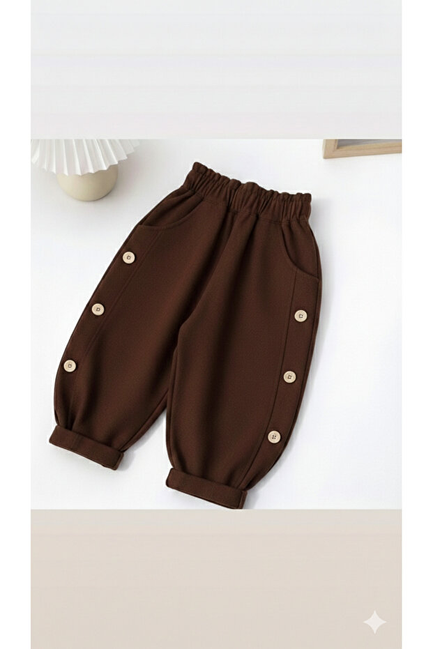 Girl's Brown Buttoned Trousers