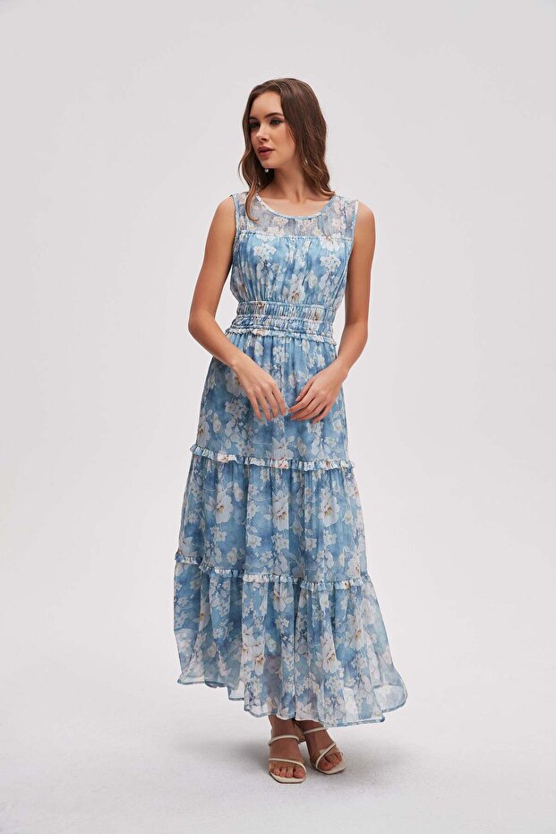 فستان ماكسي بدون أكمام منقوش - 1