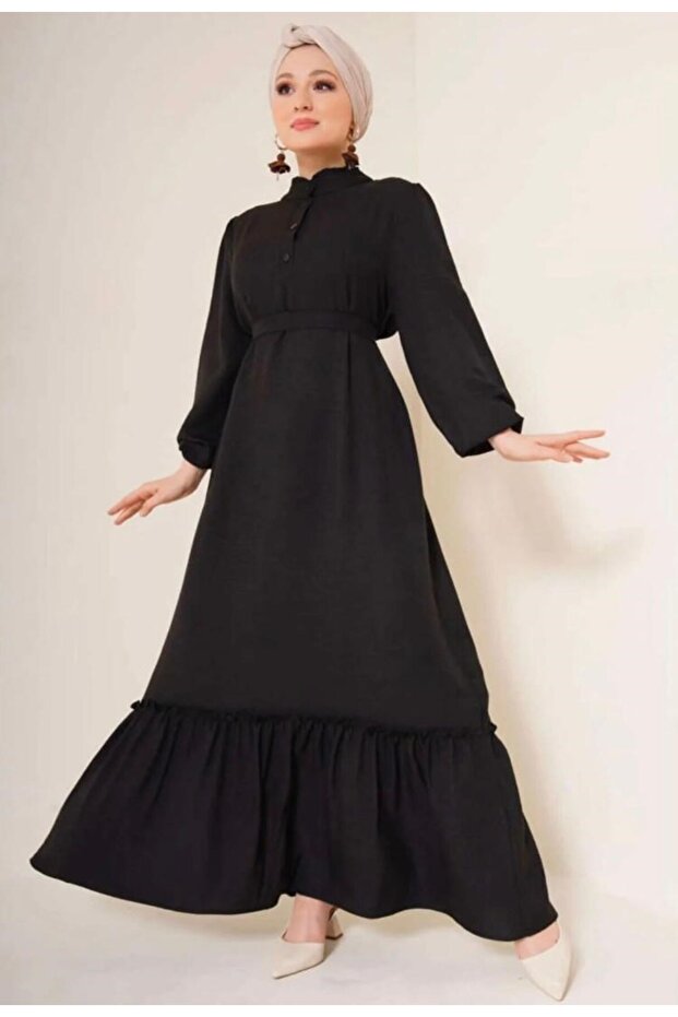 Women's Hakim Collar Linen Dress Black