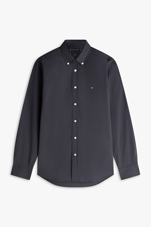 Erkek Poplin Solid Siyah Gömlek - 2
