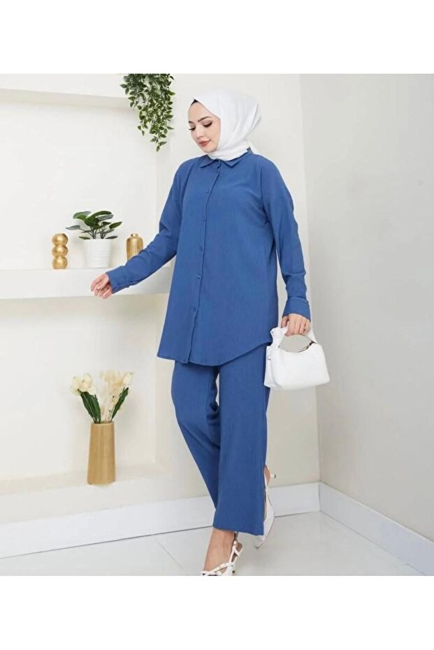Women's Two-Piece Wrap Suit Navy Blue