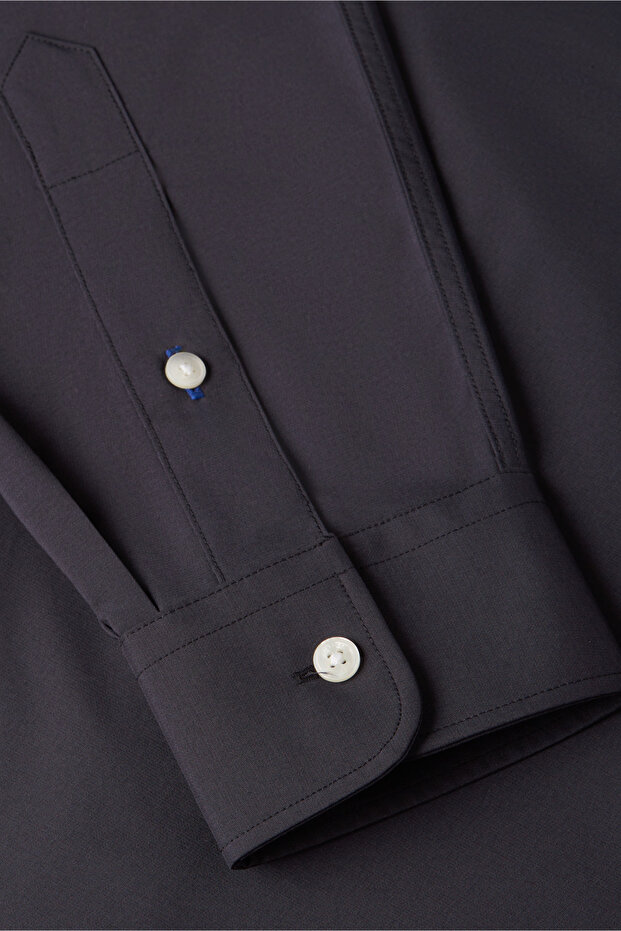 Erkek Poplin Solid Siyah Gömlek - 6