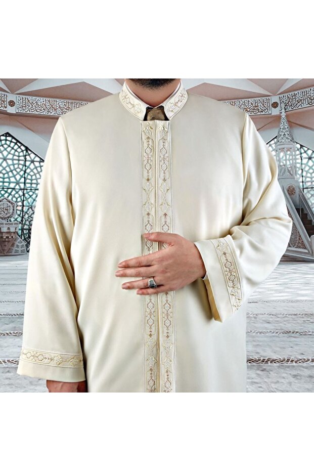 قبعة الإمام ذات الحواف المزدوجة من أليم بلون كريمي