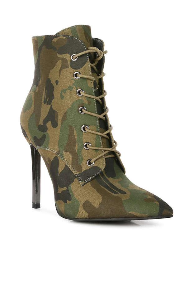 Women Velvet High Heeled Boots in Camo