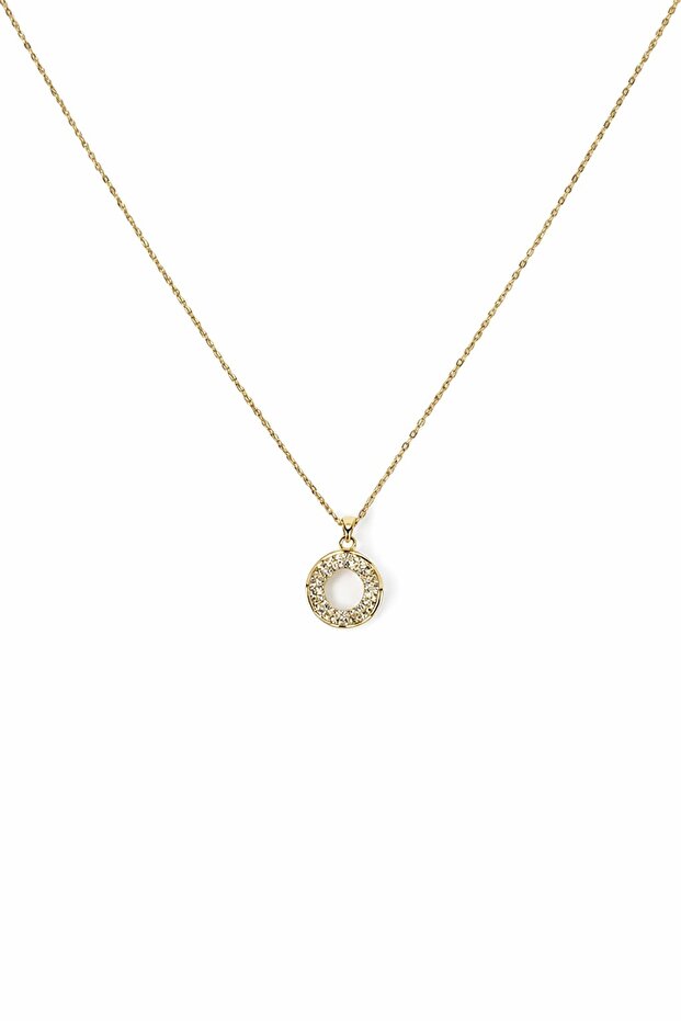 Zircon Stone Circle Wave Figured Gold Necklace