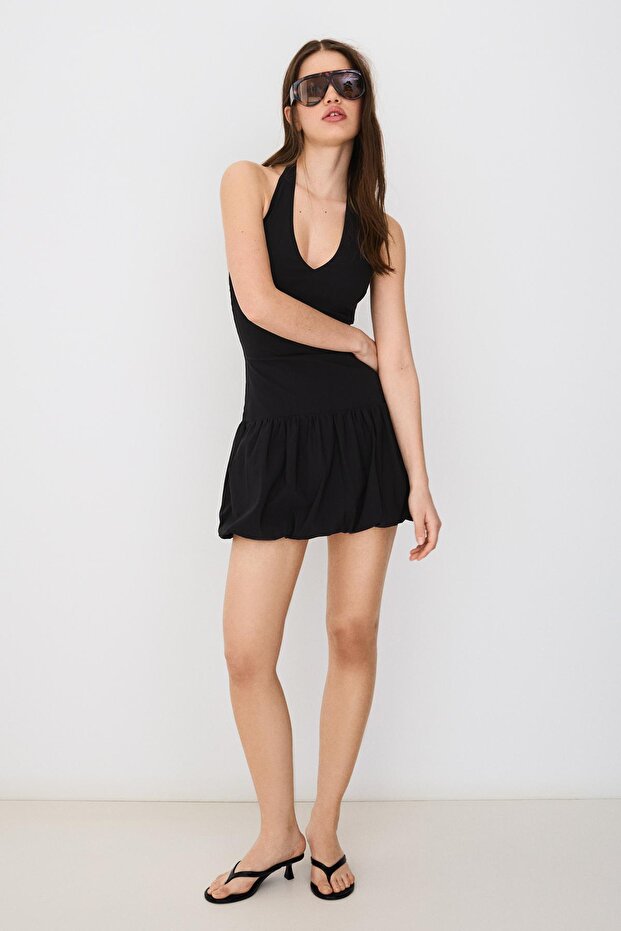 Bengalin kumaş balon mini elbise - 1