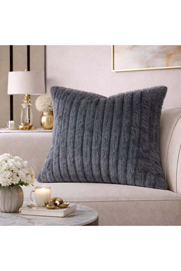 Anthracite Plush Cushion Cover 43X43 cm Soft-Textured Decorative Armchair Pillowcase
