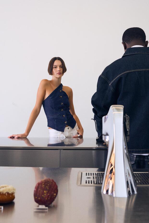 Asimetrik denim top - 2