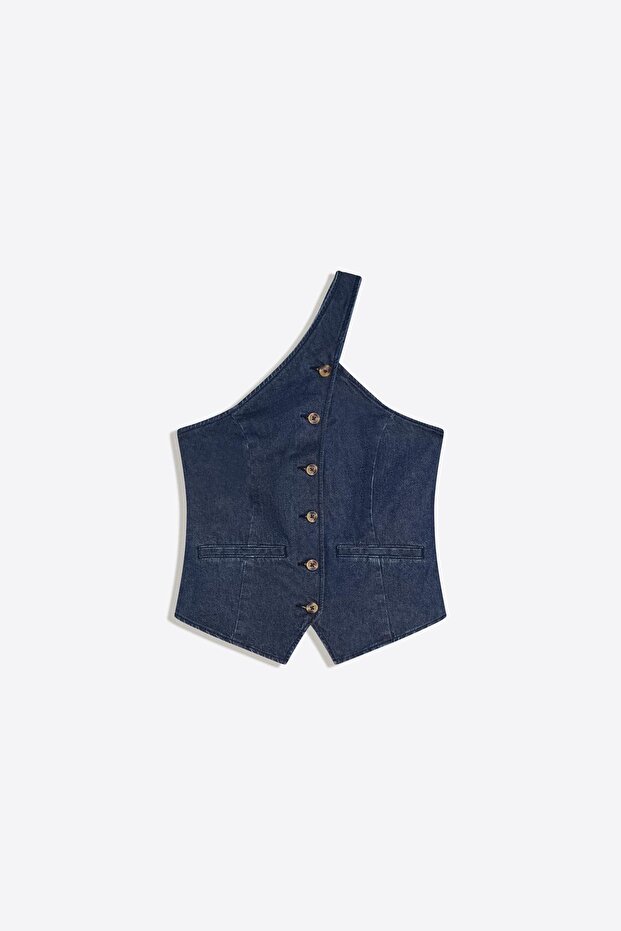 Asimetrik denim top - 3