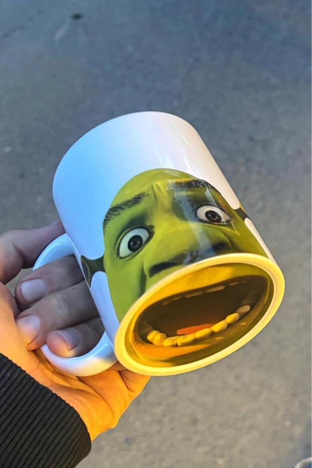 White Porcelain Mug with Shrek Mouth