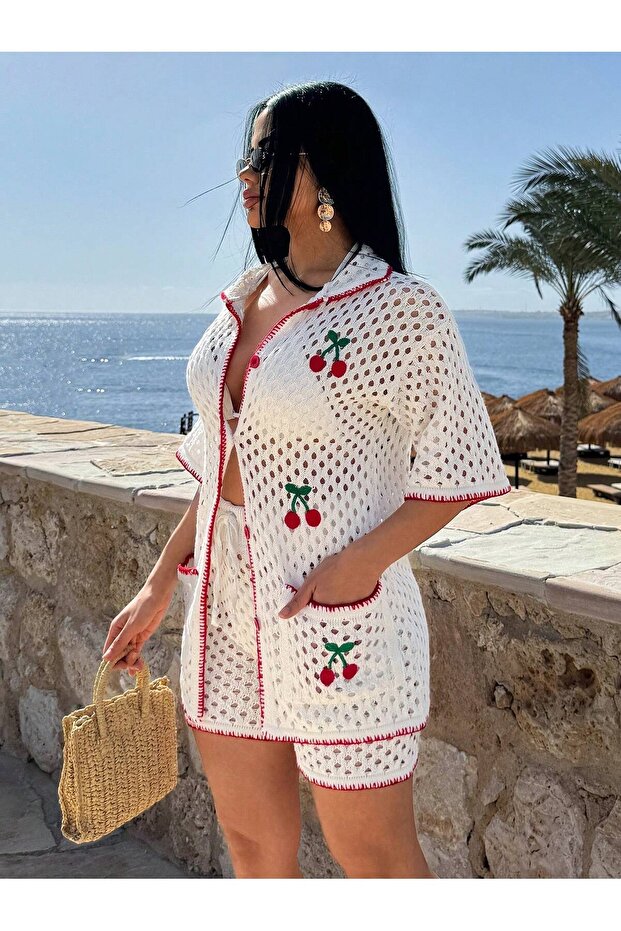 Cherry Embroidered P Cotton U Beach Set - 6