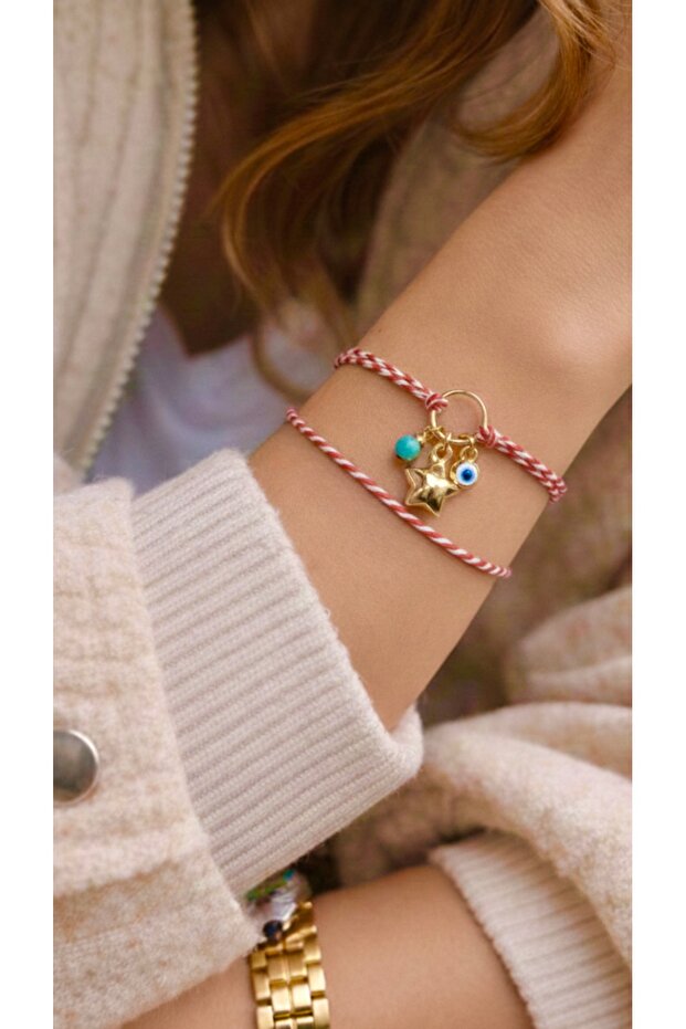 Set of 2 Charmli Star and Evil Eye Bead Detail Marteni̇çka Set / Marteni̇çka