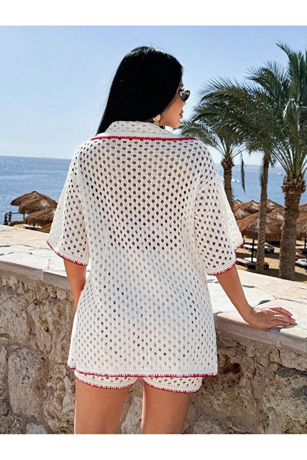 Cherry Embroidered P Cotton U Beach Set - 2